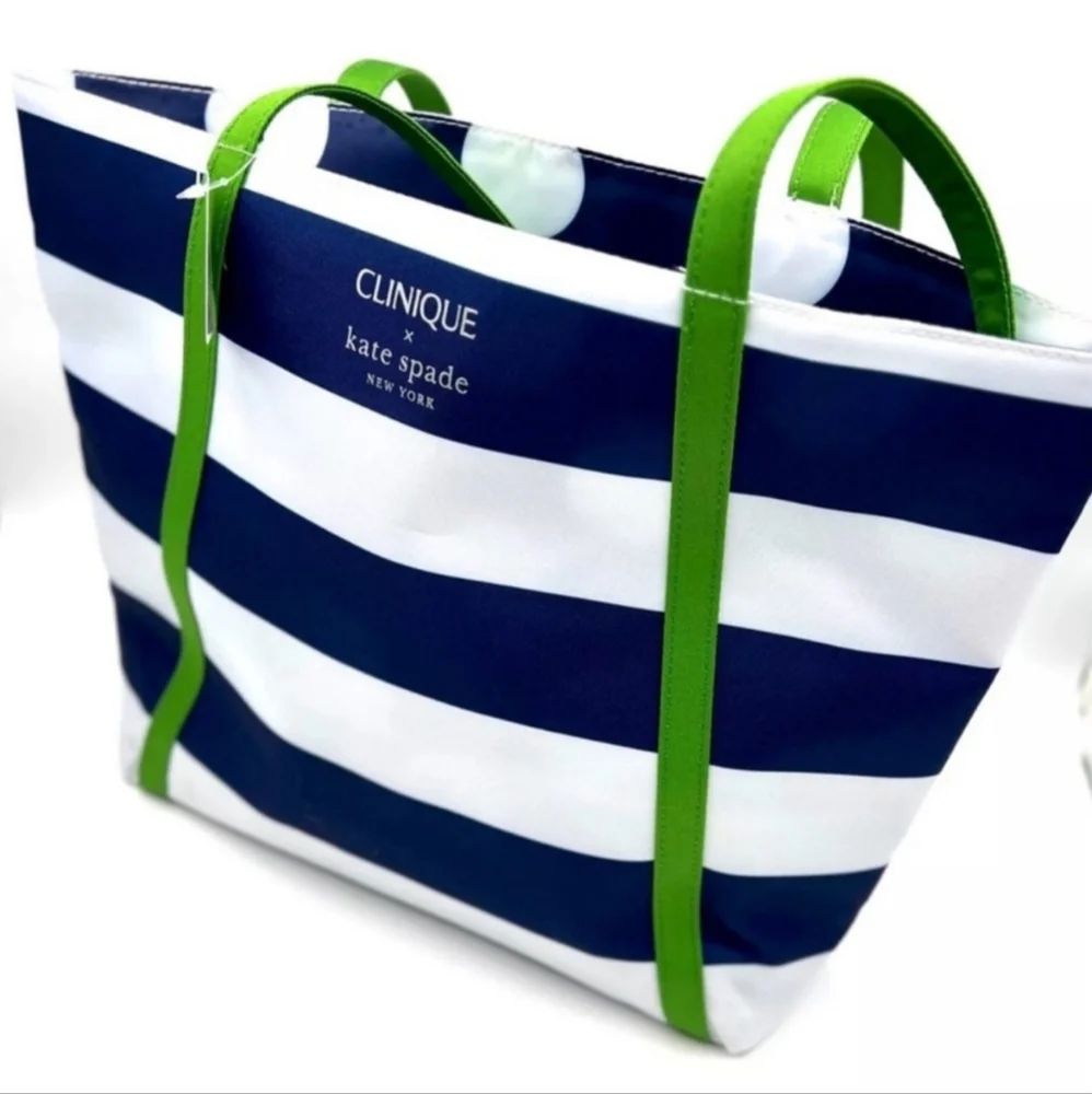 Clinique X Kate Spade New York Tote Blue & White Striped & Green